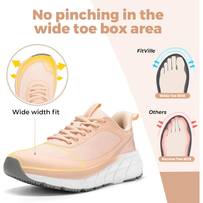 Жіночі кросівки для бігу FitVille з широкою стопою. Дихаючі спортивні кросівки, легкі, для ходьби, рожеві (35.5 EU)