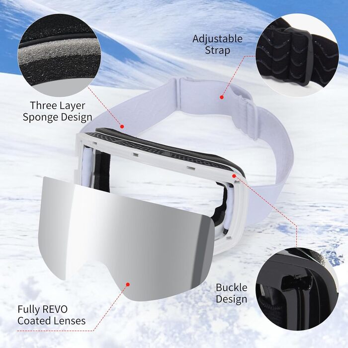 Скі-маска JQF Gear для унісекс YH227 з OTG, захистом від запотівання та антиковзним ремінцем, UV-захистом, регулюванням та лінзою (VLT13%)