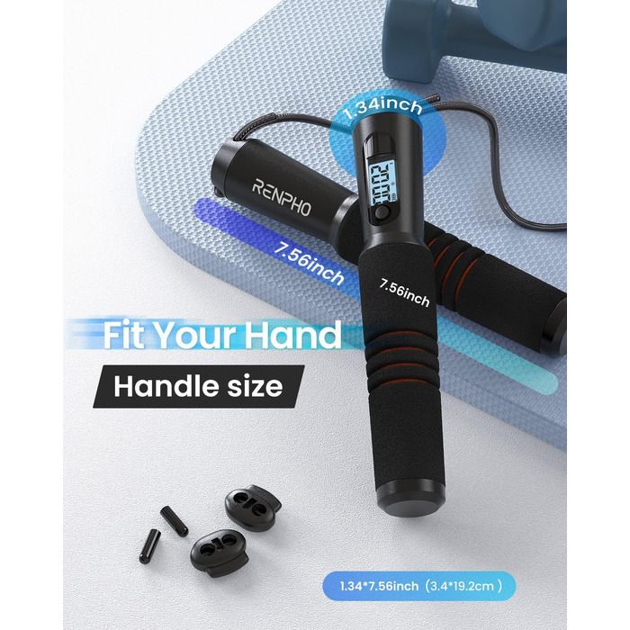 RENPHO Розумні скакалки з лічильником, регульовані, з підключенням до додатку, для фітнесу, кроссфіту, чорного кольору