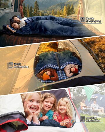 Спальний мішок Outdoor Sportneer для 2 осіб, 3 сезони, 220x150 см, 2.75 кг з подушками, дорослий, блакитний