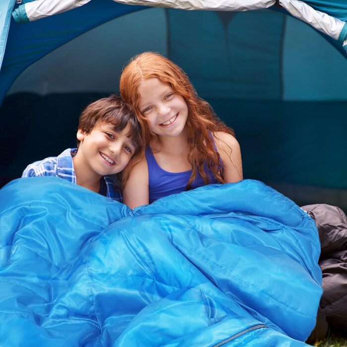 Спальний мішок REDCAMP для дітей, 175x65 см, блакитний/рожевий, 3-сезонний, для кемпінгу та відпочинку на природі
