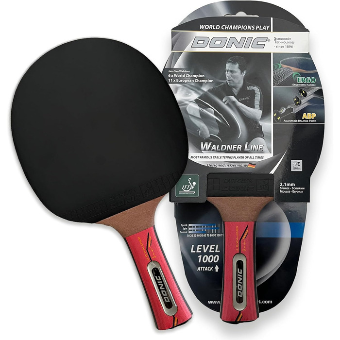 Ракетка для настільного тенісу Donic-Schildkröt Waldner 1000, ABP-ручка, 2,1 мм губка, ITTF накладка, Easy Slick