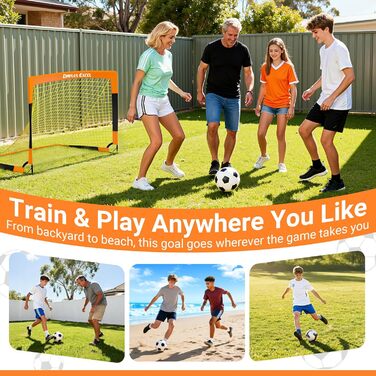 Ворота для футболу Dimples Excel Pop-Up - розкладні для дітей | 1 або 2 шт. в розмірах 120x90 / 152x110 / 213x152 см | 3 кольори на вибір | З м'ячем, насосом, конусами та мішенню (опціонально) | Для саду та подарунка