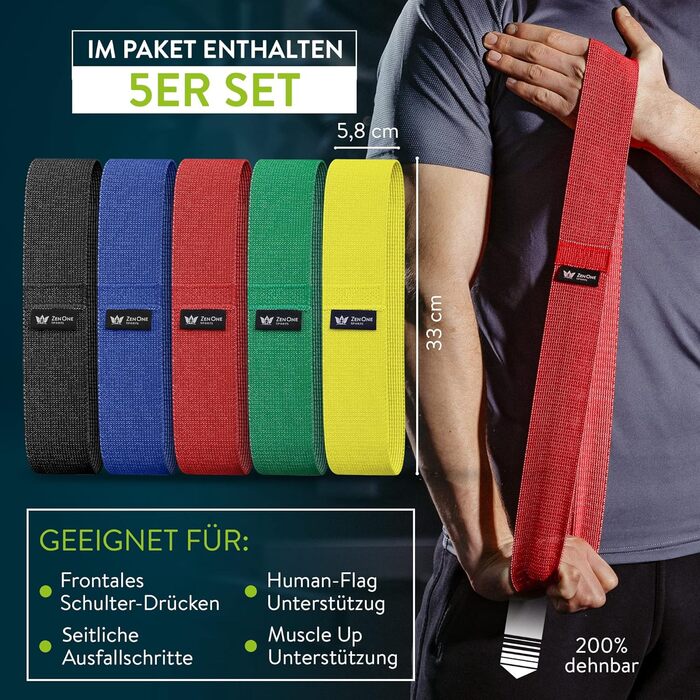 Стрічки для фітнесу ZenOne Sports® Loop - Набір еластичних стрічок для силових тренувань, розминки та більше. Набір Booty Band з інструкцією. Theraband Loop 5 кольорів