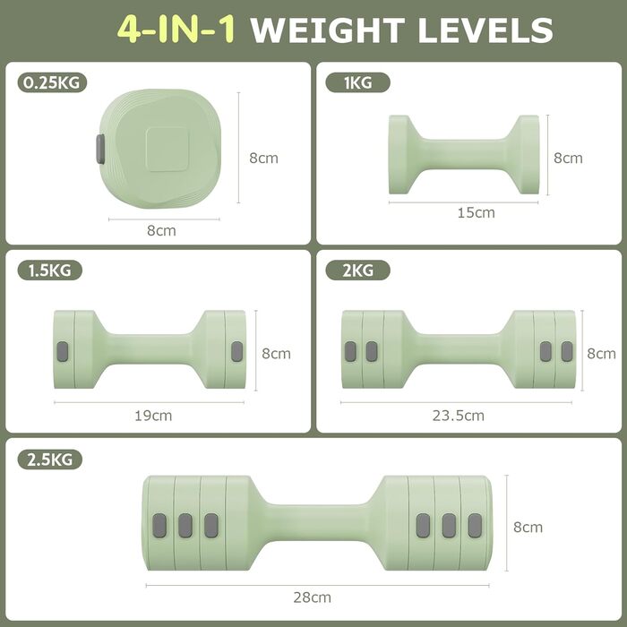 Регульовані гантелі для жінок, набір 1-5 кг, 2 шт. Багатофункціональний набір гантелей 4-в-1 для дому та фітнесу, тренування для жінок та чоловіків