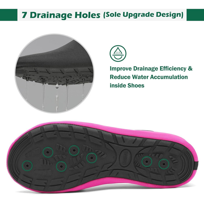 Шкарпетки для душу SAGUARO 7 отворів, швидко сохнуть, не слизькі, для чоловіків та жінок, розмір 36-47 (36/37 EU, Рожево-рожевий)
