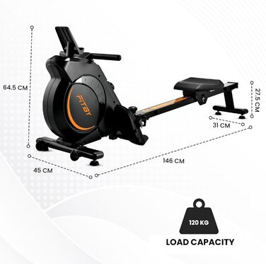 Гребний тренажер Fitby для дому - складаний, з магнітним опором, 16 рівнів навантаження, LCD-дисплей, до 150 кг, чорний