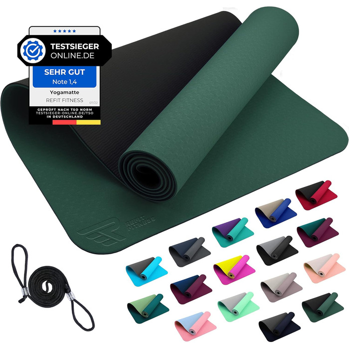Йога мат GeckoGrip Sensi-Plus TPE 190x60x0.6 см з ремінком. Нековзна, без шкідливих речовин. Підходить для фітнесу та гімнастики