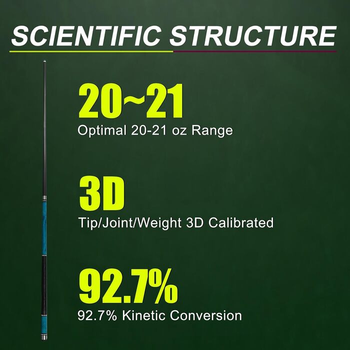Кю Carbon Fiber CQ-BLUE-20: Професійний кий для більярду з карбону, 13мм шкіряний наконечник, кейс, захисти та крейда