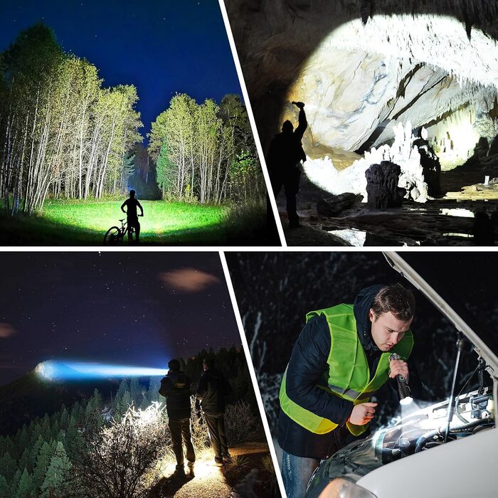 Ліхтар Blukar LED акумуляторний, 500000 люмен, тактичний, з функцією зуму, 5 режимів, водонепроникний IP67, для кемпінгу, туризму, риболовлі, надзвичайних ситуацій, чорний