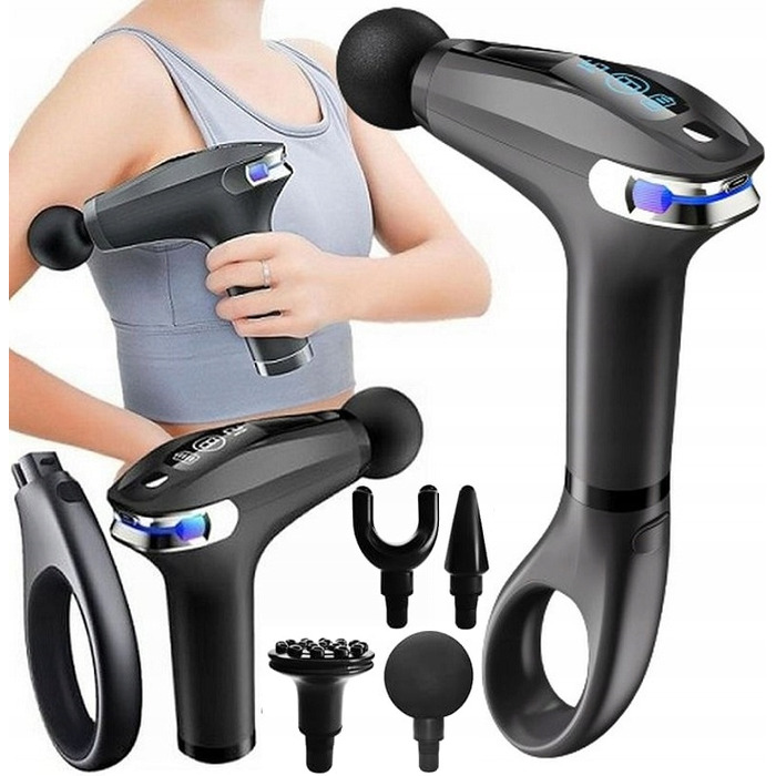 Перкусійний масажер для тіла, спини та ніг — Потужний масажний пістолет (Massage Gun) з 4 насадками