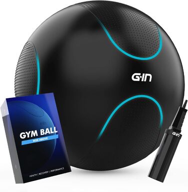 Фітбол для фітнесу, йоги та офісу 65 см [Анти-вибух] - GIN - з насосом, для вагітних, пілатес, чорний