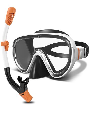 Набір для снорклінгу G2RISE для дорослих: маска та трубка для плавання, дайвінгу та снорклінгу. Зручна маска з загартованими лінзами та регульованою застібкою. Біло-помаранчевий колір.