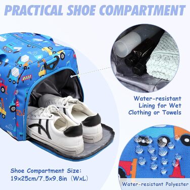 Спортивна сумка для дітей, дорожня сумка, мішок-сумка, спортивна сумка для плавання, для хлопчиків та дівчаток, водовідштовхувальна, сумка-мішок для перевезення ручною поклажею, сумка-мішок для подорожей на вихідні з відділенням для взуття, блакитна