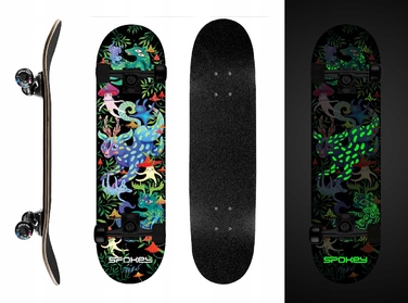 Класичний скейтборд OLLIE зі світловідбиваючим принтом, колеса 92A, підшипники ABEC3, Spokey