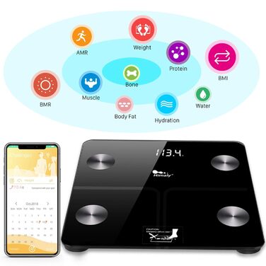 Розумна вага для тіла himaly: електронна Bluetooth-вага для вимірювання жиру, ваги, ІМТ, води, кісткової маси, калорій і вісцерального жиру, цифрова вага для ванної кімнати