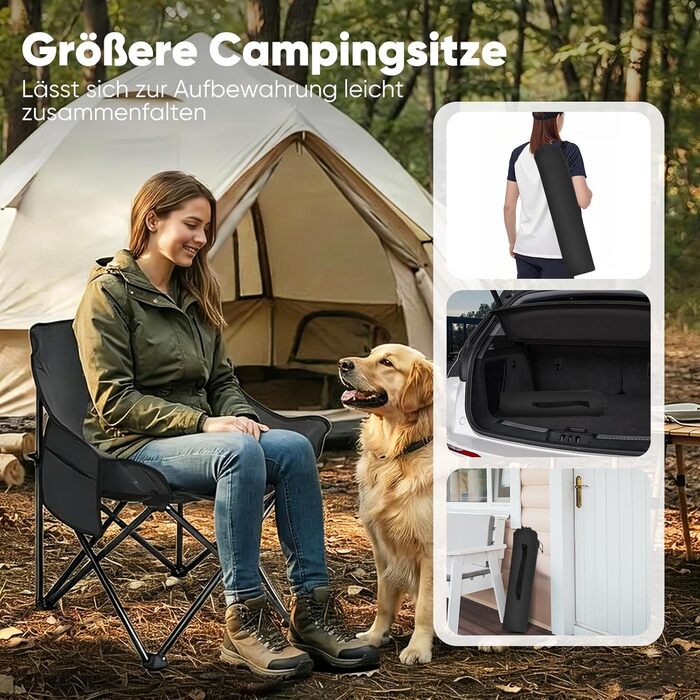 Крісло для кемпінгу складне з сумкою та неслизькими ніжками - ідеальне для риболовлі, відпочинку на пляжі, туризму, саду та балкону (темно-сірий)