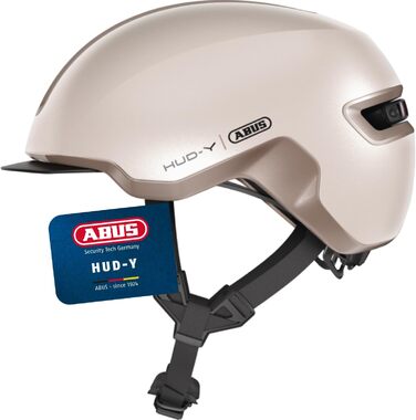 Велошолом ABUS Urban HUD-Y з магнітним LED-ліхтарем, магнітною застібкою, для міста, для жінок і чоловіків, розмір L (57-61 см), бежевий (шампань-золото)