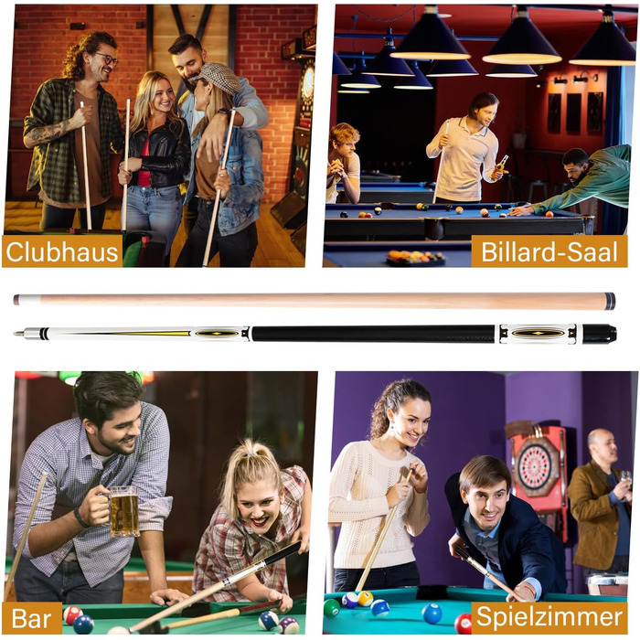 RAYNA GAMES Більярдний кий: комплект 2 кия, 58 дюймів, канадський клен, для дорослих, з нержавіючою сталею, для ентузіастів більярду