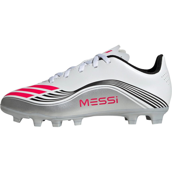 Дитячі футбольні бутси Adidas F50 Messi Club для гри на твердих та полімерних покриттях, розмір 37 1/3 EU, білий, червоний, сріблоний