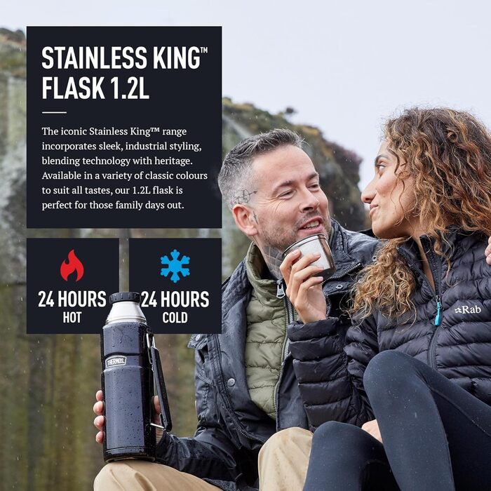 Термос сталевий King Thermosflasche блакитний 1,20л - нержавіюча сталь, абсолютно герметичний, з чашкою та ручкою, 12 год гарячий & 24 год холодний, придатний для миття в посудомийній машині, без BPA, блакитний 1200 мл