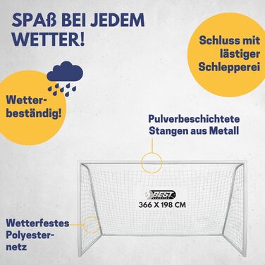 Велике футбольне ворота Best Sporting 366x198x152 см, металеве з сіткою, для дітей та саду, XL, легке складання, довговічне