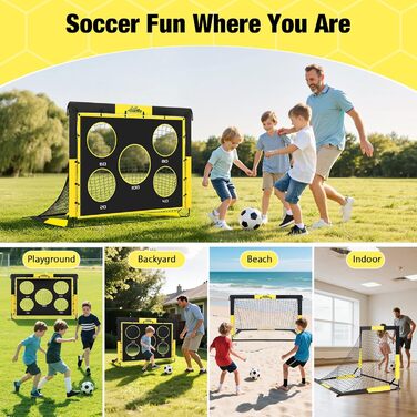 Ворота для футболу MoKo для саду, 150x120 см, сітка з мішенню, портативне обладнання для тренувань дітей, ігровий спорт на відкритому повітрі (чорний+жовтий)