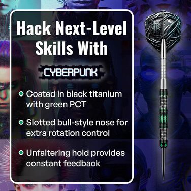 Дротики Shot! Darts AI Cyberpunk 90% вольфрамові 24 г, сталевий наконечник, професійні, для дорослих, Нова Зеландія