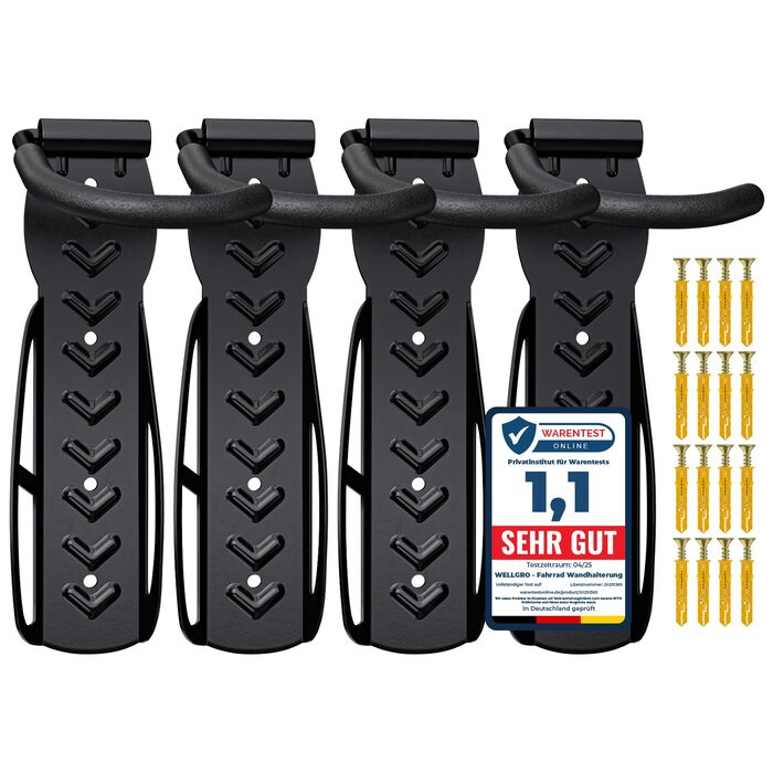 Кріплення для велосипеда на стіну WELLGRO - сталевий тримач, гачок, стійка для велосипеда - колір на вибір, чорний