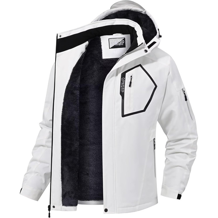 Чоловіча лижна куртка QPNGRP, водонепроникна, ізольована, зимовий пуховик, 5 кишень на блискавці, білий/оптичний сад