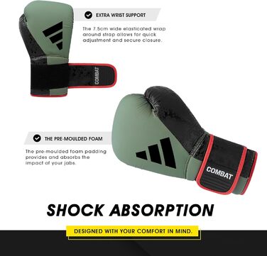 Боксерські рукавиці Adidas Combat 50 Black/Black Grün/Schwarz 10 унцій