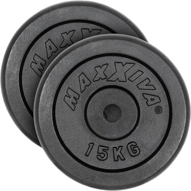 MAXXIVA Диски для штанги 2 шт. по 15 кг, чавунні, чорні, 30 кг для фітнесу, бодібілдингу, силових тренувань