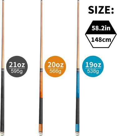 Набір більярдних київ Aklot (4 шт.) з канадського клена, 147 см, для професійних гравців, вага 510-595 г