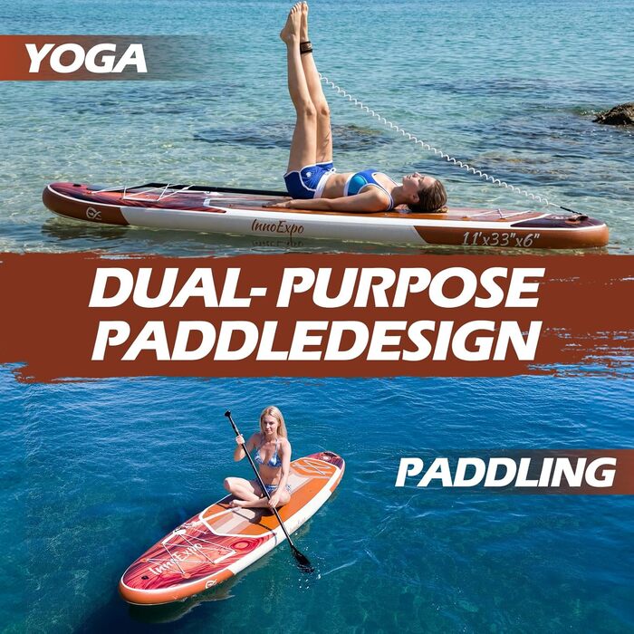 Надувні SUP-дошки InnoExpo 11' з преміум аксесуарами: широка, стабільна дошка з антиковзким деком для підлітків та дорослих (дерево)