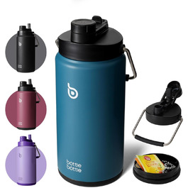Термос пляшка BOTTLE BOTTLE 1.8 л з трубочкою, пігулочницею, ручкою та кришкою, з нержавіючої сталі для спорту та подорожей, темно-синя