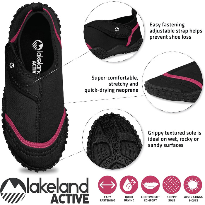 Активні водяні черевики для хлопчиків Lakeland Seathwaite з легкою застібкою (26 EU, чорний рожевий)