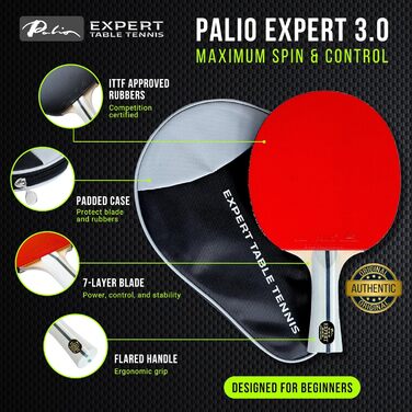 Набір тенісних столів Palio Expert 3.0 з чохлом | ITTF, високопродуктивні ракетки для пінг-понгу для початківців | Набір з 2 ракетками з максимальним обертанням та контролем