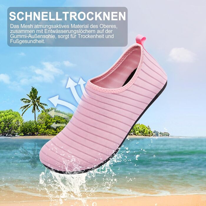 Водні черевики для плавання та відпочинку на пляжі. Дамські/чоловічі, розмір 38 EU, смугасті рожеві