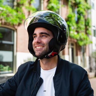 Мотошолом Como Jet з візором, сертифікат ECE 22.06, для скутера, мопеда, Vespa, чорний, розмір M (57-58 см), для чоловіків і жінок, 4 кольори