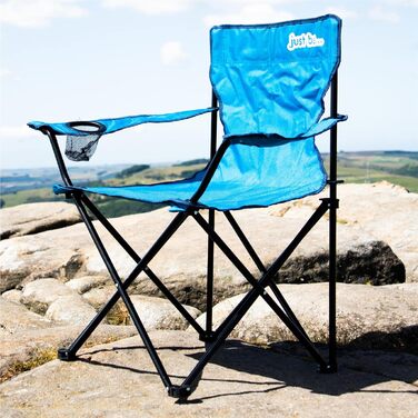 Крісло для кемпінгу, складане рибальське крісло з підлокітниками та тримачем для напоїв, блакитне