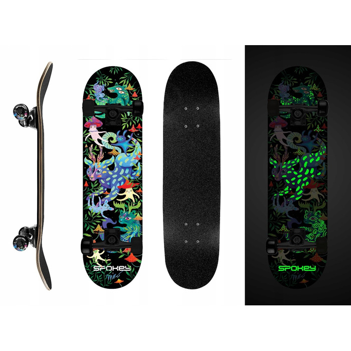 Класичний скейтборд OLLIE зі світловідбиваючим принтом, колеса 92A, підшипники ABEC3, Spokey