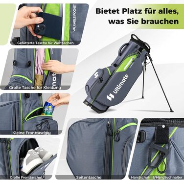 Стенд-сумка для гольфу COSTWAY з 8 відділеннями та водонепроникним чохлом, легка сумка для гольфу з 5 кишенями та підставкою, сумка-пенал, портативна для чоловіків та жінок, сірого кольору