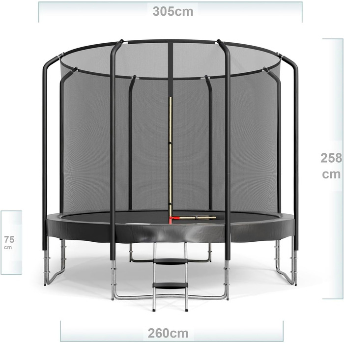 Батут Semi-Pro 10FT (305 см) з чорним захисним покриттям, сіткою, матцем та сходами