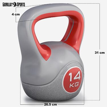 Kettlebell GORILLA SPORTS з пластику, 2–20 кг, окремо чи комплект, зі/без підставки, гиря для фітнесу