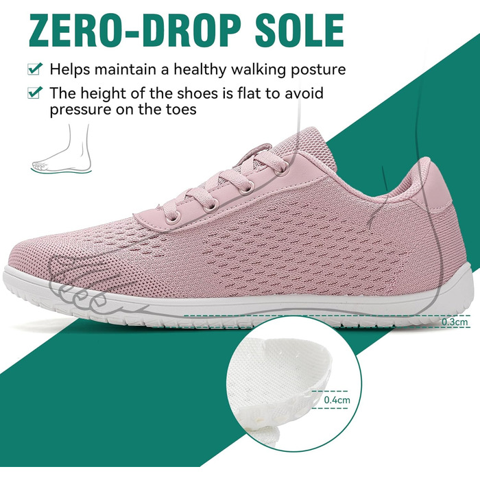 Мінімалістичні шкарпетки для чоловіків та жінок з широкою передньою частиною та нульовим перепадом, легкі дихаючі кросівки для фітнесу, походів, бігу та повсякденного носіння (39 EU, рожевий 1125)