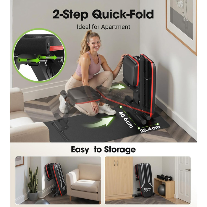 Тренувальна лава FLYBIRD багатофункціональна, 8 положень спинки/3 положення підніжки, вантажопідйомність 300-318 кг, складана, для дому, чорно-червона