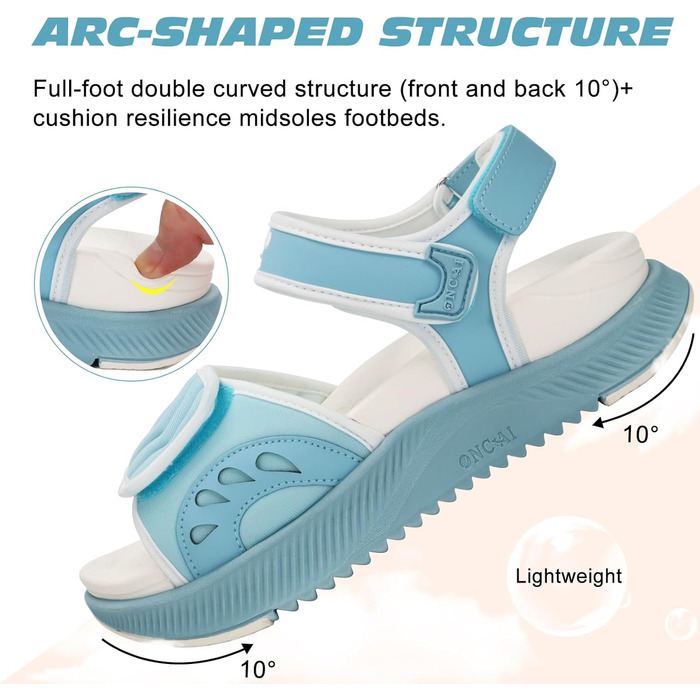 Сндалі жіночі ONCAI Wander з ортопедичною устілкою, підтримка склепіння стопи, для плантарного фасциїту, блакитно-білі, розмір 36-43