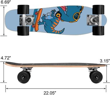 Скейтборд KO-ON Complete 22 дюйми Mini Cruiser для початківців, дітей, хлопчиків та дівчаток (Groove T-Rex)