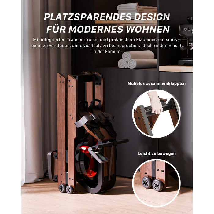 Гребний тренажер Aeriflo W200: Складний дерев'яний тренажер для дому з Bluetooth монітором та зручним сидінням