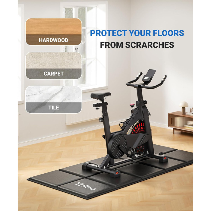Килимок захисний під бігову доріжку та тренажери Yoleo, 160x75 см, шумопоглинаючий та протиковзкий килим для підлоги під велотренажер, еліпс та лавку для гантелей, чорний